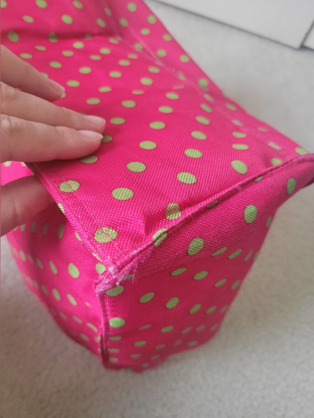 Pink Polka Dot Tote Bag with Lime Bow - Picture 14 of 16